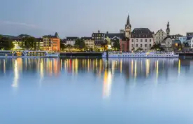 Koblenz City overlooking the Moselle River before sunset in Germany