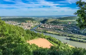 A sunny view of Ruedesheim from the top of nearby hill, Germany