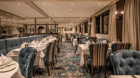 Interior of restaurant dining area aboard the George Eliot ship