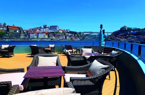 Outdoor lounge area aboard the Douro Splendour ship