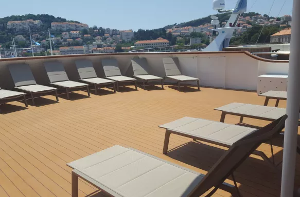 The Sun Deck with sun loungers aboard the MS Il Mare ship
