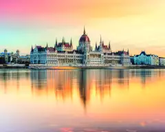 Hungarian Parliament at sunset in Budapest, Hungary