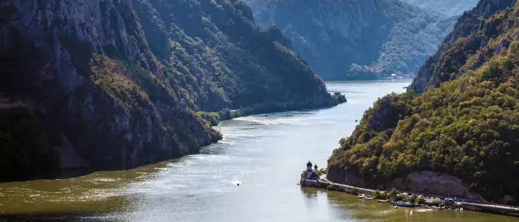 The Mraconia Monastery on the Danube river at the iron gates in Romania