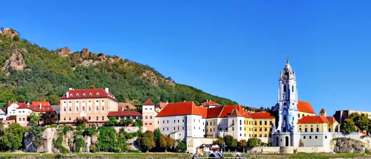 Duernstein town and river Danube in Austria